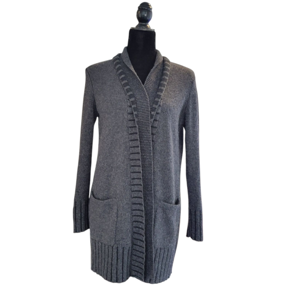 Kinross Gray Cardigan Sweater with Ribbed Trim